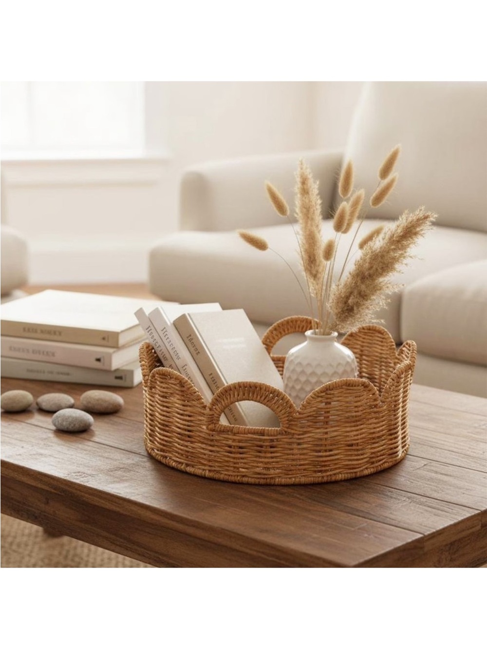 NWT My Texas House Scallop Wicker Woven Tray 12.5” x 4.25” Walmart Scalloped